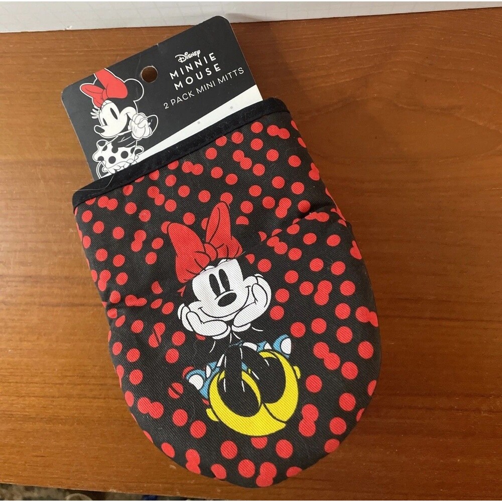 Disney MINNIE MOUSE 2-Pack Polka Dots Oven Mitts Mits Rubberized Pot Holder NEW!